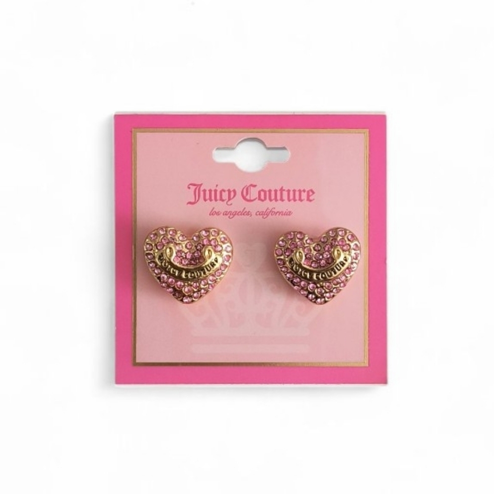 Juicy Couture Logo Heart Pink Stone Studded Earrings